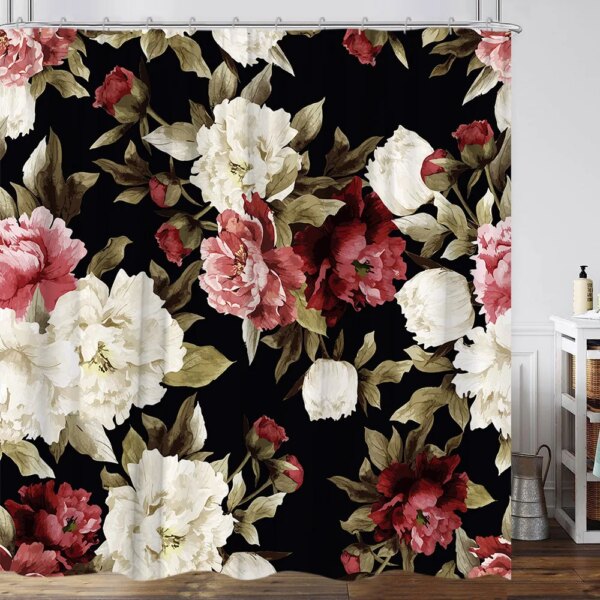 Rideau de douche bohème pour chambre, fleur botanique plus lente, papillon noir, renard, moderne, vintage