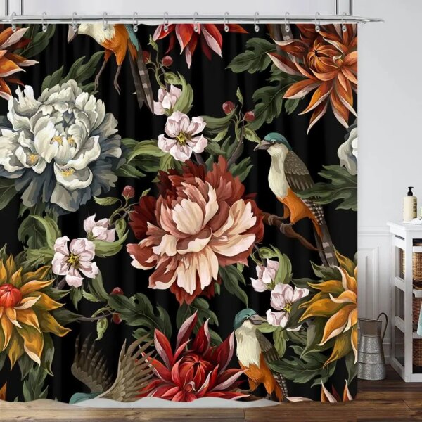 Rideau de douche bohème pour chambre, fleur botanique plus lente, papillon noir, renard, moderne, vintage