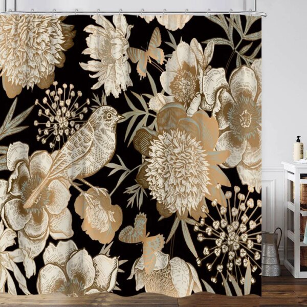 26665-f3192e.jpg Rideau de douche bohème pour chambre, fleur botanique plus lente, papillon noir, renard, moderne, vintage