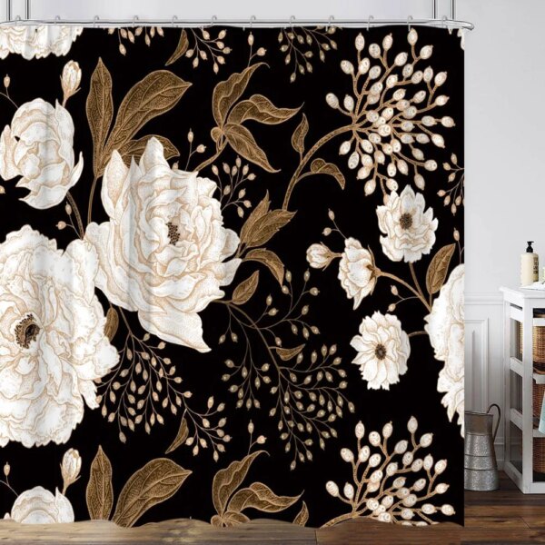 Rideau de douche bohème pour chambre, fleur botanique plus lente, papillon noir, renard, moderne, vintage