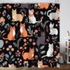 Rideau de douche bohème pour chambre, fleur botanique plus lente, papillon noir, renard, moderne, vintage