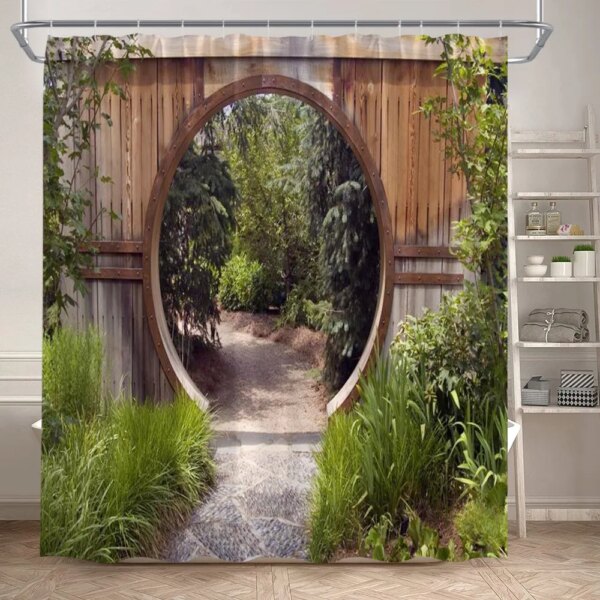 Clôture Fleurs Rideaux De Douche, Fenêtre Bleue, Nature Plantes Florales, Paysage Moderne