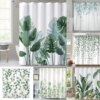 rideaux de douche Plante de feuilles vertes tropicales sur fond blanc