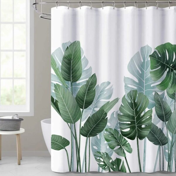rideaux de douche Plante de feuilles vertes tropicales sur fond blanc