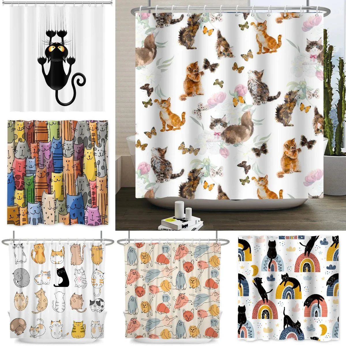 Rideau de Douche Chat Cartoon – Décor Amusant Impe - Rideaux de Douche chez blanchimo.fr