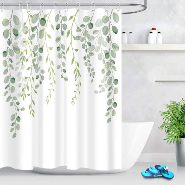 rideaux de douche Plante de feuilles vertes tropicales sur fond blanc