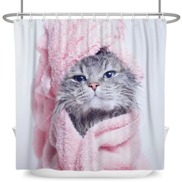 Rideau de douche drôle de chat mignon de bande dessinée pour des enfants, chats et chiens