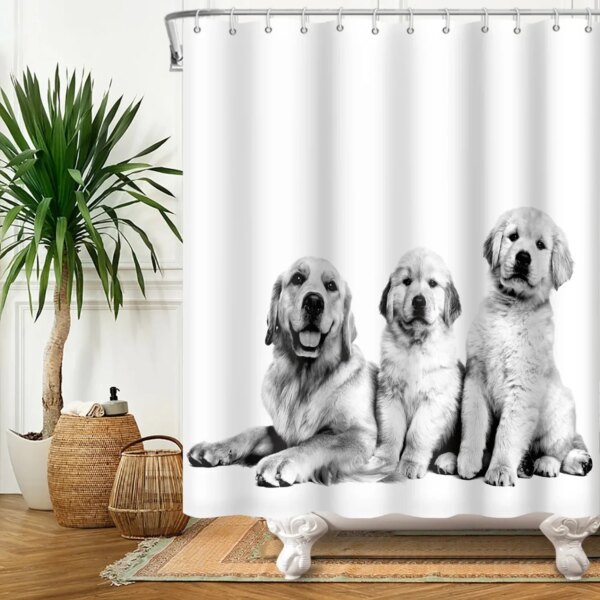 Rideau de douche drôle de chat mignon de bande dessinée pour des enfants, chats et chiens