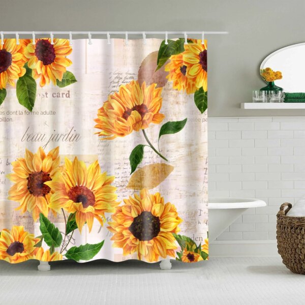 27479-ac8467.jpg Ensemble de rideaux de douche tournesol rose avec crochet, plante, décoration d'intérieur