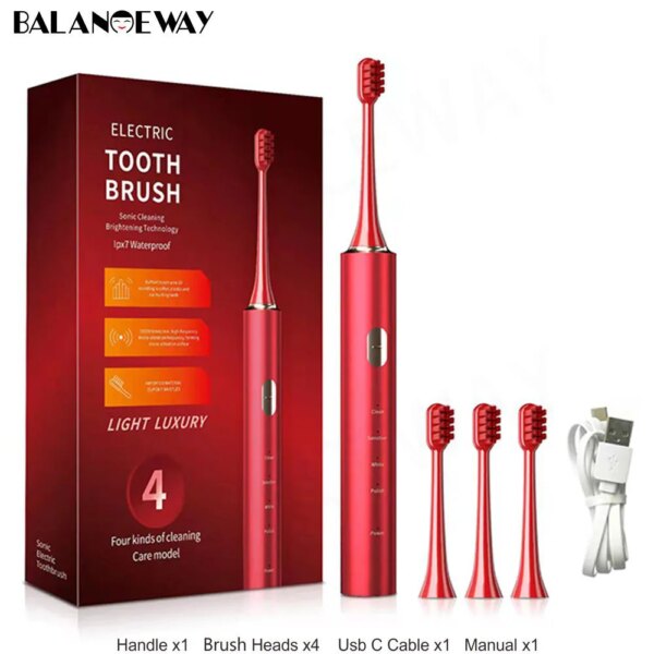 brosse a dent electrique sonique 4 modes pour adulte, minuterie USB C Rechargeable