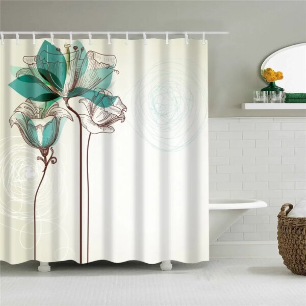 Ensemble de rideaux de douche tournesol rose avec crochet, plante, décoration d'intérieur