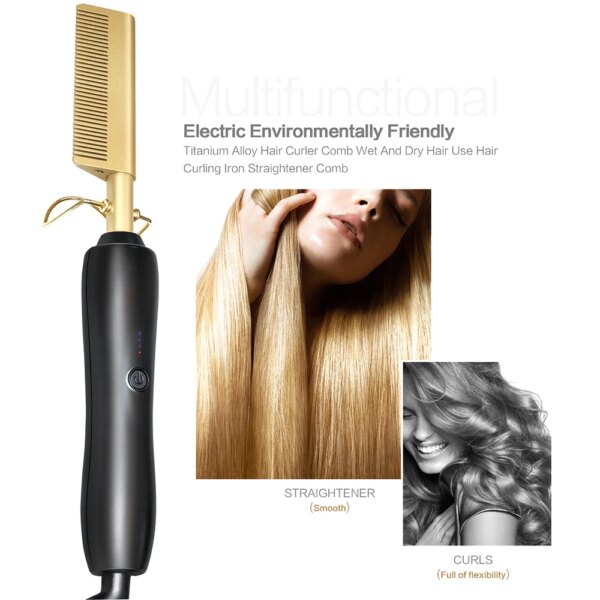 Brosse à lisser électrique chauffante, peigne chauffant, fer plat, lissage des cheveux
