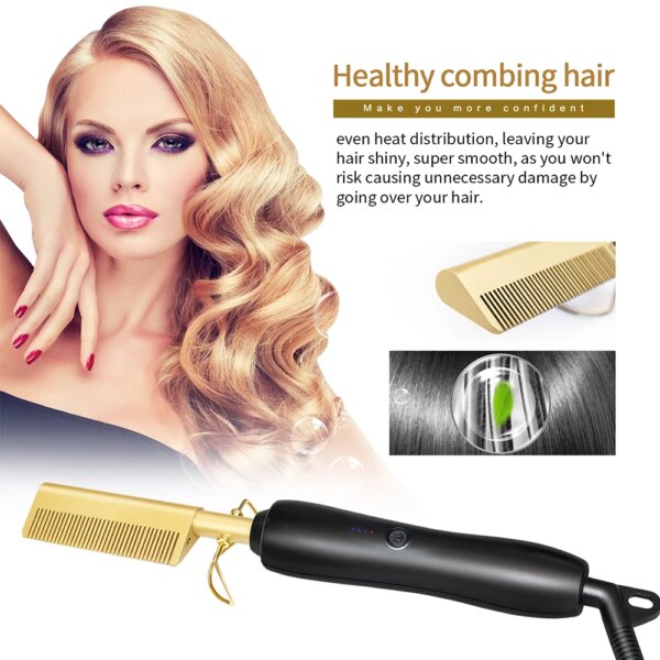 Brosse à lisser électrique chauffante, peigne chauffant, fer plat, lissage des cheveux