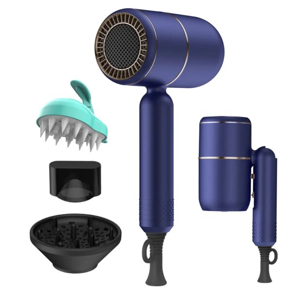 Sèche-cheveux professionnel portable avec diffuseur, sèche-cheveux ionique, violet, cheveux bouclés