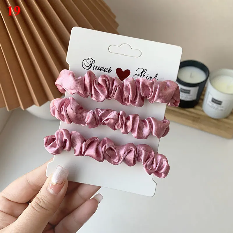 Chouchous cheveux satin unis – lot 3 pièces élastiques solides