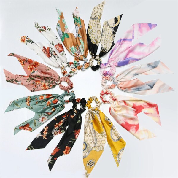 Ruban pour cheveux élastique pour femmes, chouchous avec nœud imprimé