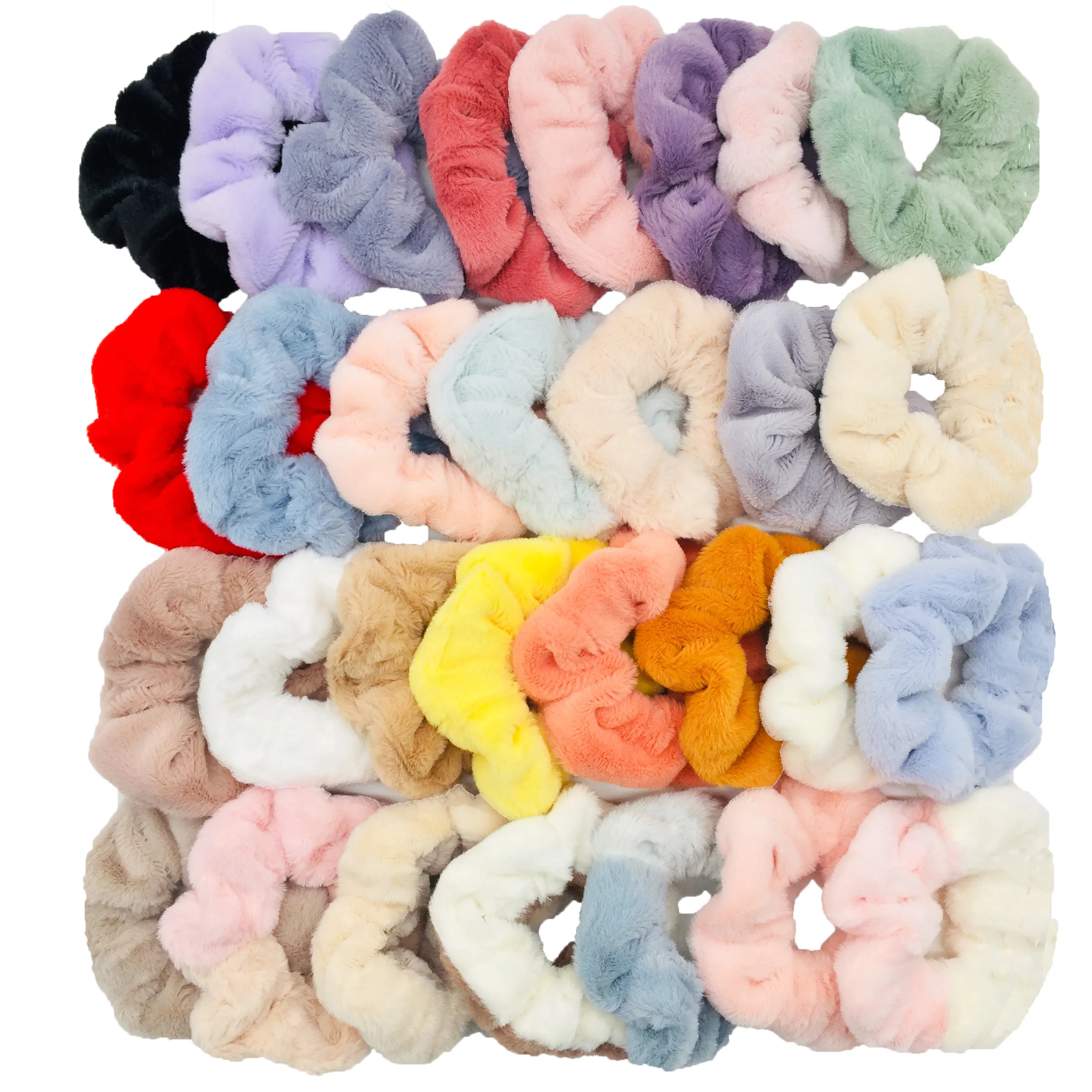 Chouchous élastiques en fausse fourrure – lot 1 / 6 pièces (36 couleurs)