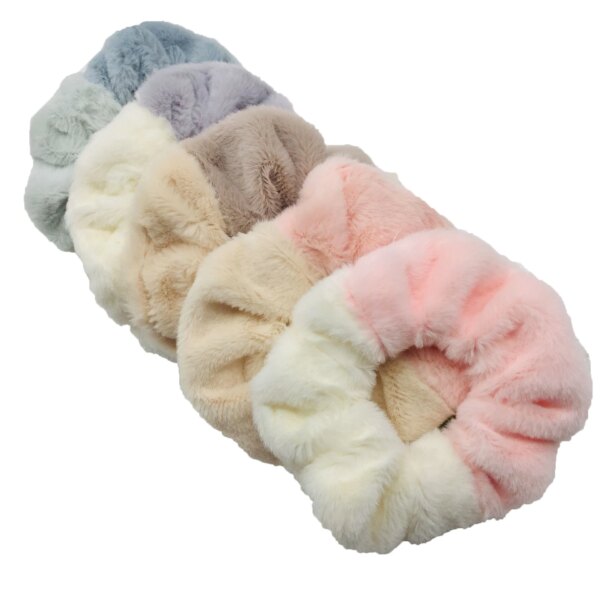 Chouchous élastiques en fausse fourrure – lot 1 / 6 pièces (36 couleurs)