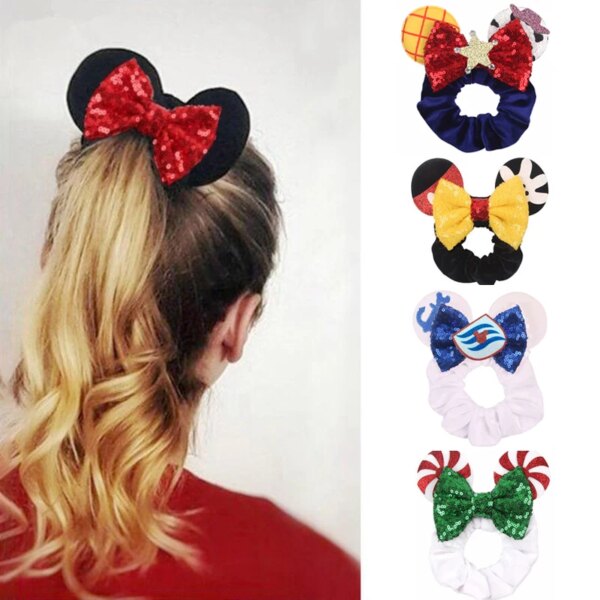 Bandeaux de cheveux en velours Disney pour filles, chouchous oreilles de Noël