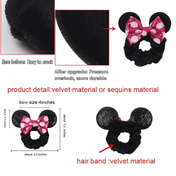 Bandeaux de cheveux en velours Disney pour filles, chouchous oreilles de Noël