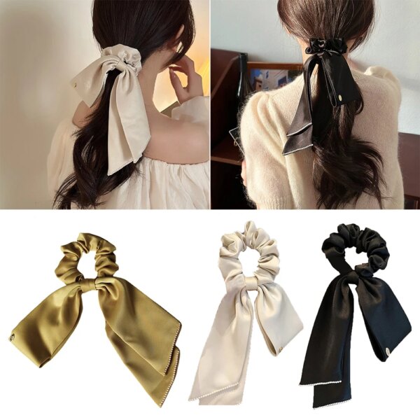 chouchou cheveux à nœud en ruban de satin, perle française, bord, ULà cheveux