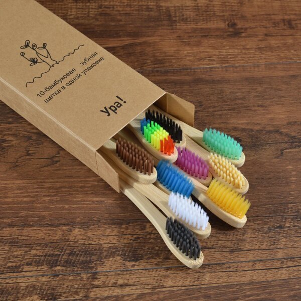 brosse à dent bambou naturel, lot de 10 pièces