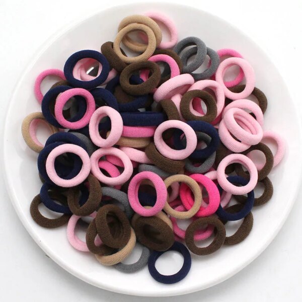 Lot 100 Élastiques Cheveux Nylon – Mini Scrunchies Colorés Enfants