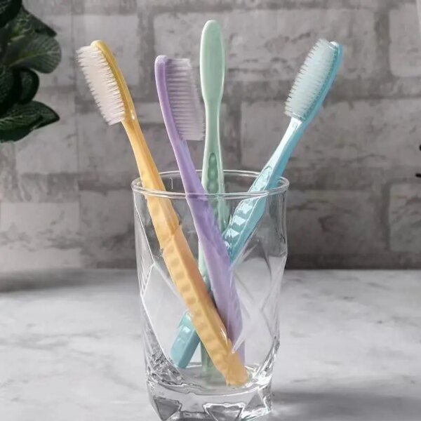 Brosse à dent à grande tête pour adulte, 4 pièces, douce et longue, confortable