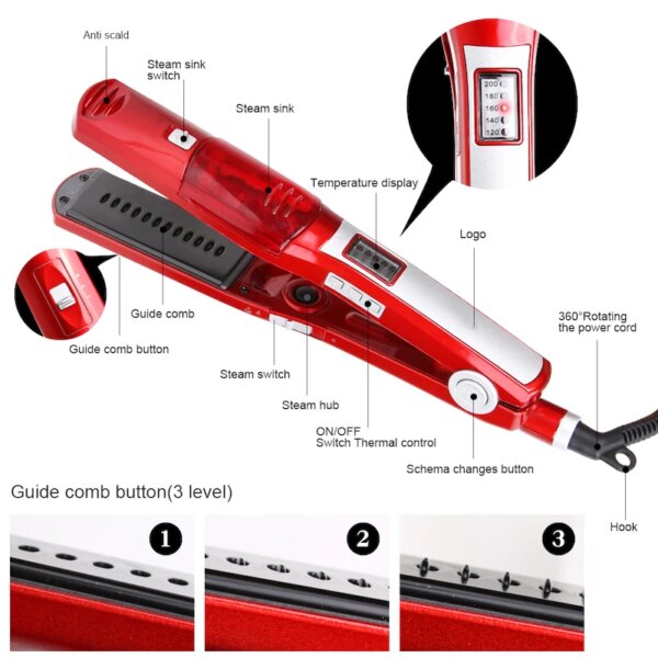 Lisseur à Vapeur Professionnel Portable, Appareil à Lisser les Cheveux