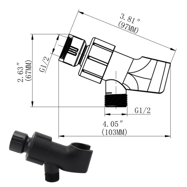 Support de Pommeau de Douche 3 Voies G1/2" avec Vanne de Dérivation – Réglable