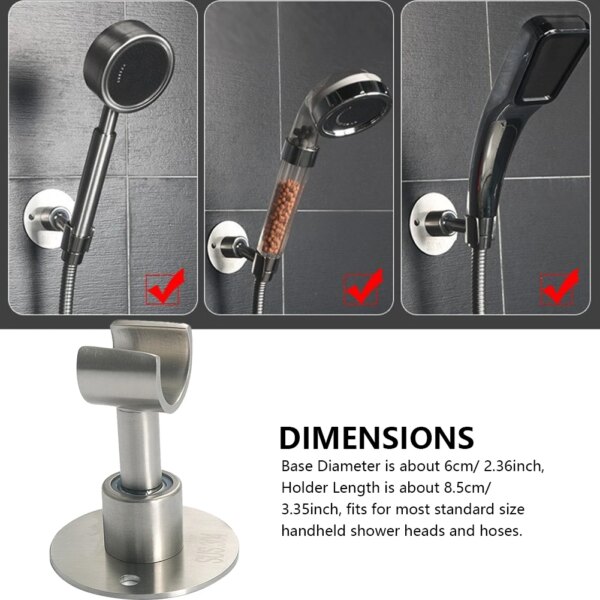 Support mural de pommeau de douche en acier inoxydable, vis