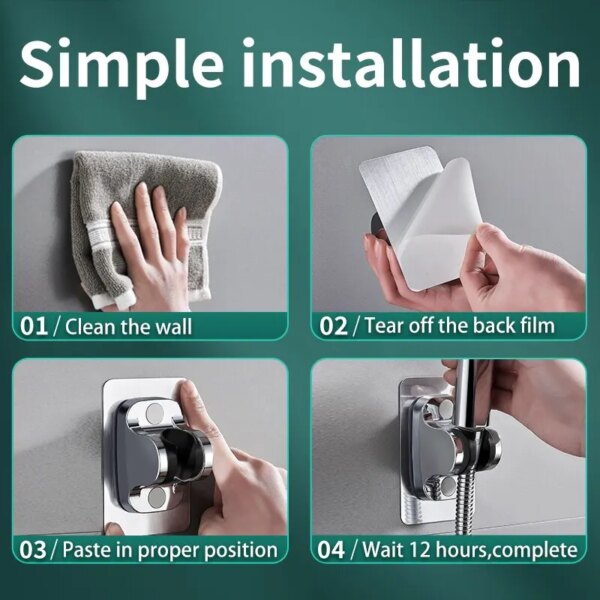 Support de Pommeau de Douche Sans Perçage Réglable – Base Murale