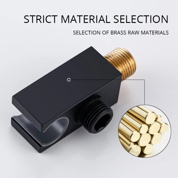 Support de Douche à Main Mural Carré en Laiton Massif – Finition Noir