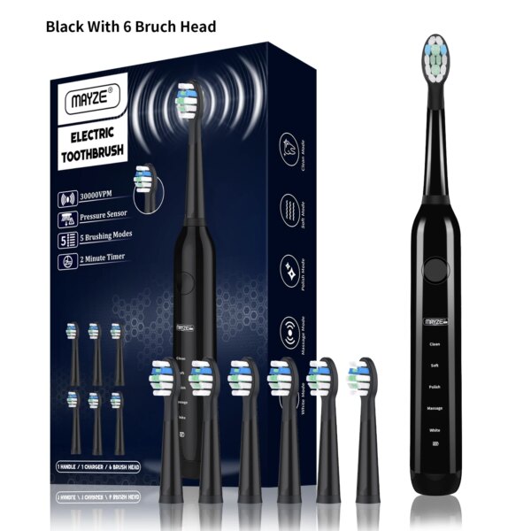 brosse a dent electrique Usb avec 6 têtes de brosse, brosse à dents électrique de voyage Portable avec 5 Modes