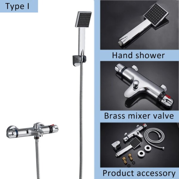 Mitigeur douche thermostatique complet – Ensemble douche pluie 8 pouces chromé