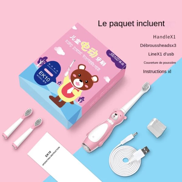 Seago – brosse à dents électrique pour enfants de 3 à 6 à 12 ans, brosse à dents à poils doux, Rechargeable, étanche IPX7