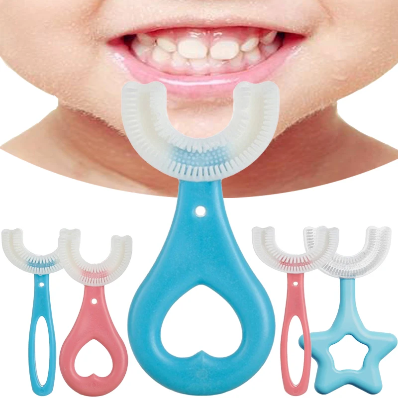 Brosse à dents enfant en forme de U avec support –