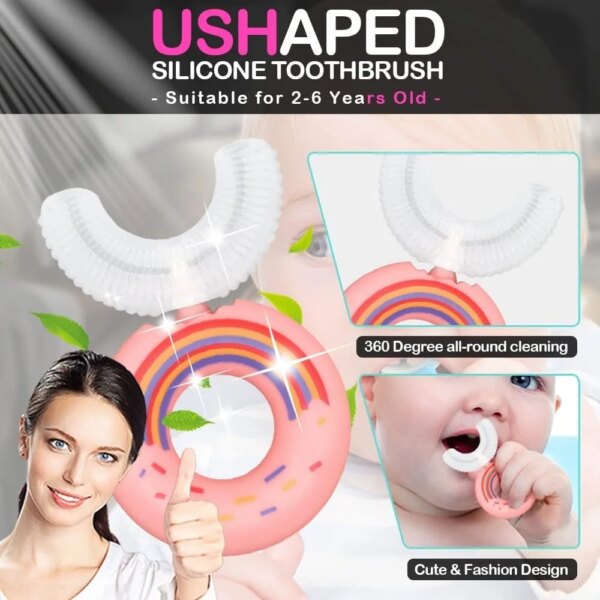 Enfants 360 Degrés Donut Manuel Brosse À Dents Enfants Silicone U en forme de Brosse À Dents De Bande Dessinée Cadeau Pour 2-6-12 Ans