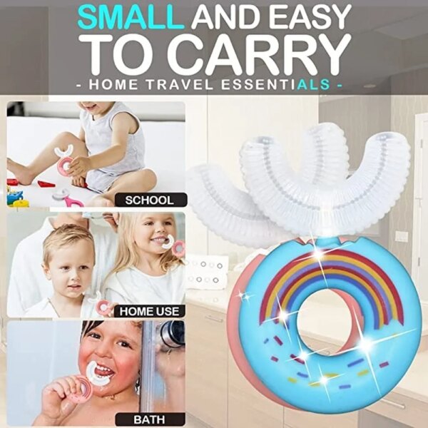 Enfants 360 Degrés Donut Manuel Brosse À Dents Enfants Silicone U en forme de Brosse À Dents De Bande Dessinée Cadeau Pour 2-6-12 Ans