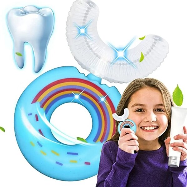 Enfants 360 Degrés Donut Manuel Brosse À Dents Enfants Silicone U en forme de Brosse À Dents De Bande Dessinée Cadeau Pour 2-6-12 Ans