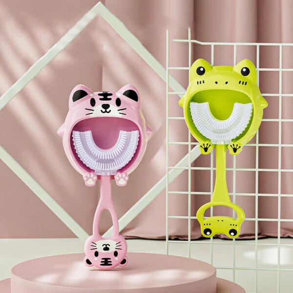 Brosse à dents en forme de U pour enfants de 2 à 12 ans, brosse à dents avec support en Silicone, pour nettoyage
