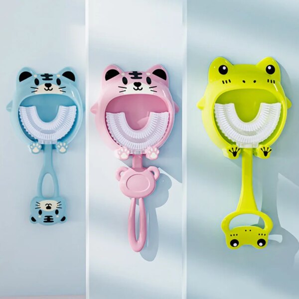 Brosse à dents en forme de U pour enfants de 2 à 12 ans, brosse à dents avec support en Silicone, pour nettoyage