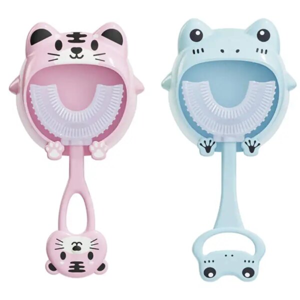 Brosse à dents en forme de U pour enfants de 2 à 12 ans, brosse à dents avec support en Silicone, pour nettoyage