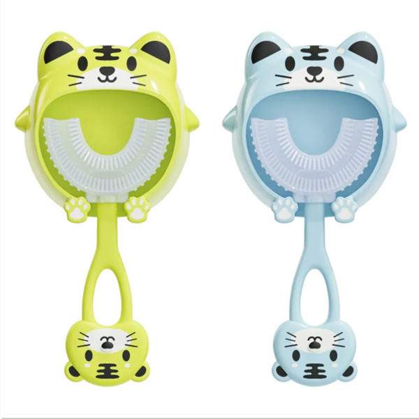 Brosse à dents en forme de U pour enfants de 2 à 12 ans, brosse à dents avec support en Silicone, pour nettoyage