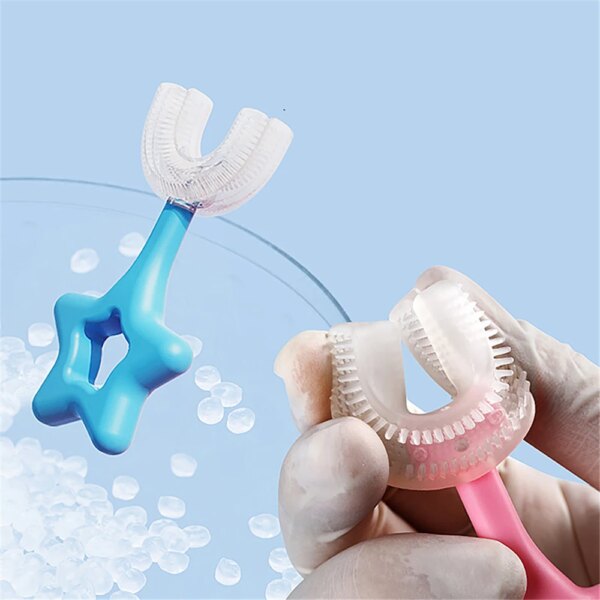 Brosse à dents en forme de U pour enfants de 2 à 12 ans, avec poignée en Silicone, soins buccaux, brosse de nettoyage, cadeaux pour bébés