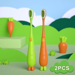 4237-e448c8.jpg Brosse à dents pour enfants de 2 à 12 ans, brosse à dents en forme de carotte, poils Ultra fins de 0.15mm, 2 pièces