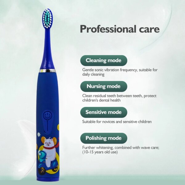 Brosse à dents électrique pour enfants Brosse à dents pour enfants sonique Dessin animé pour enfants avec brosse à dents de rechange Brosse à dents à ultrasons