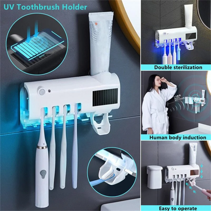 Distributeur de dentifrice automatique avec stérilisateur UV LED solaire – Support mural