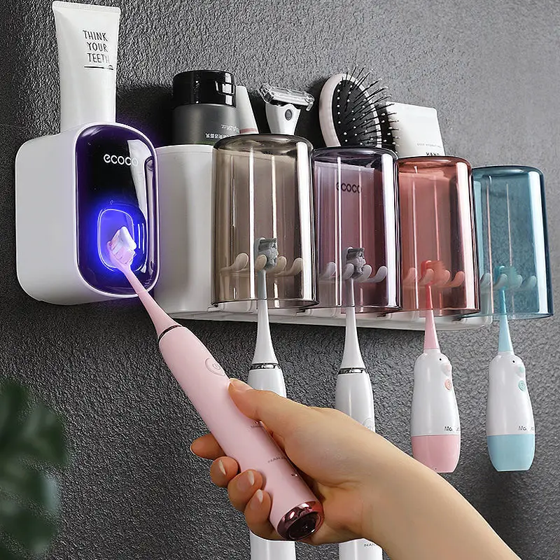 Distributeur de dentifrice automatique mural avec porte-brosses