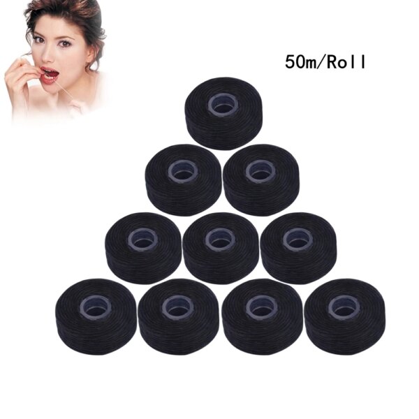 fil dentaire plat de remplacement, 50 m/rouleau, charbon de bambou